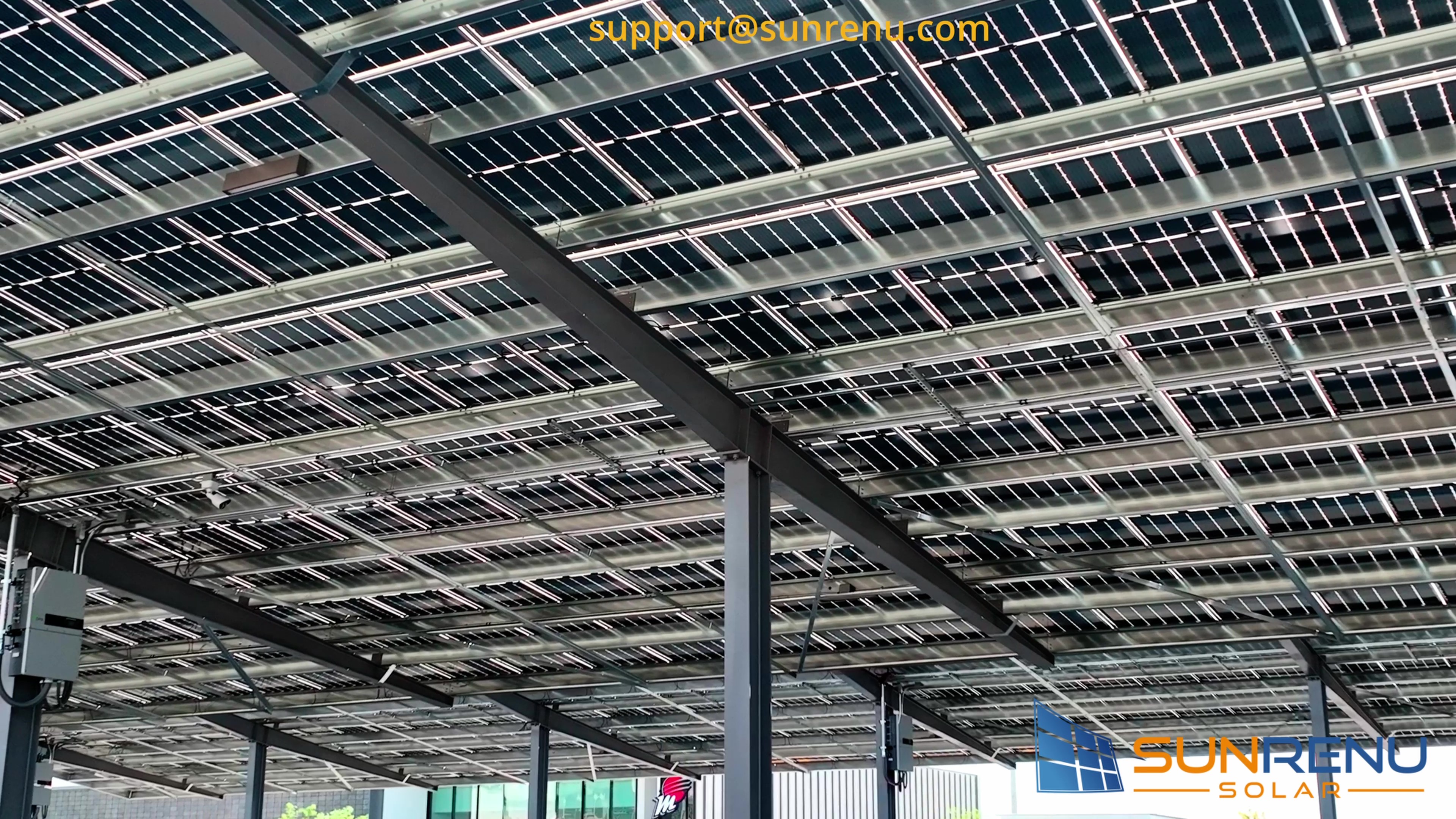 Large solar carport installation — comparable to sports facility parking canopies